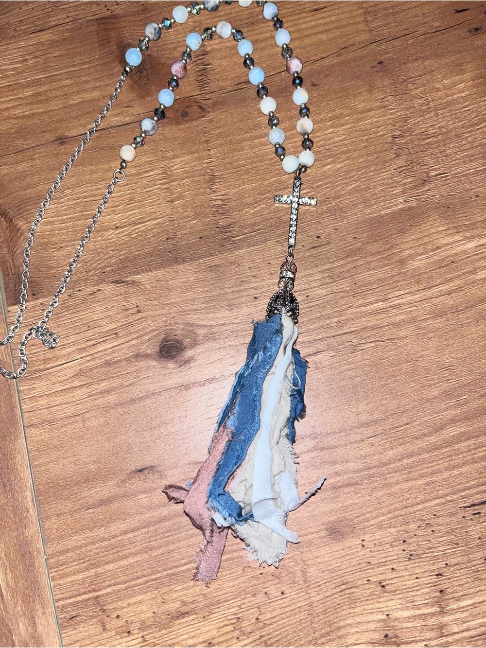 Beaded Pastel Tassel Cross Necklace